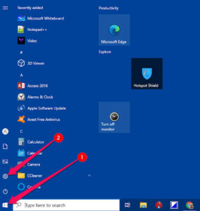 Windows icon and choose the icon to open Settings